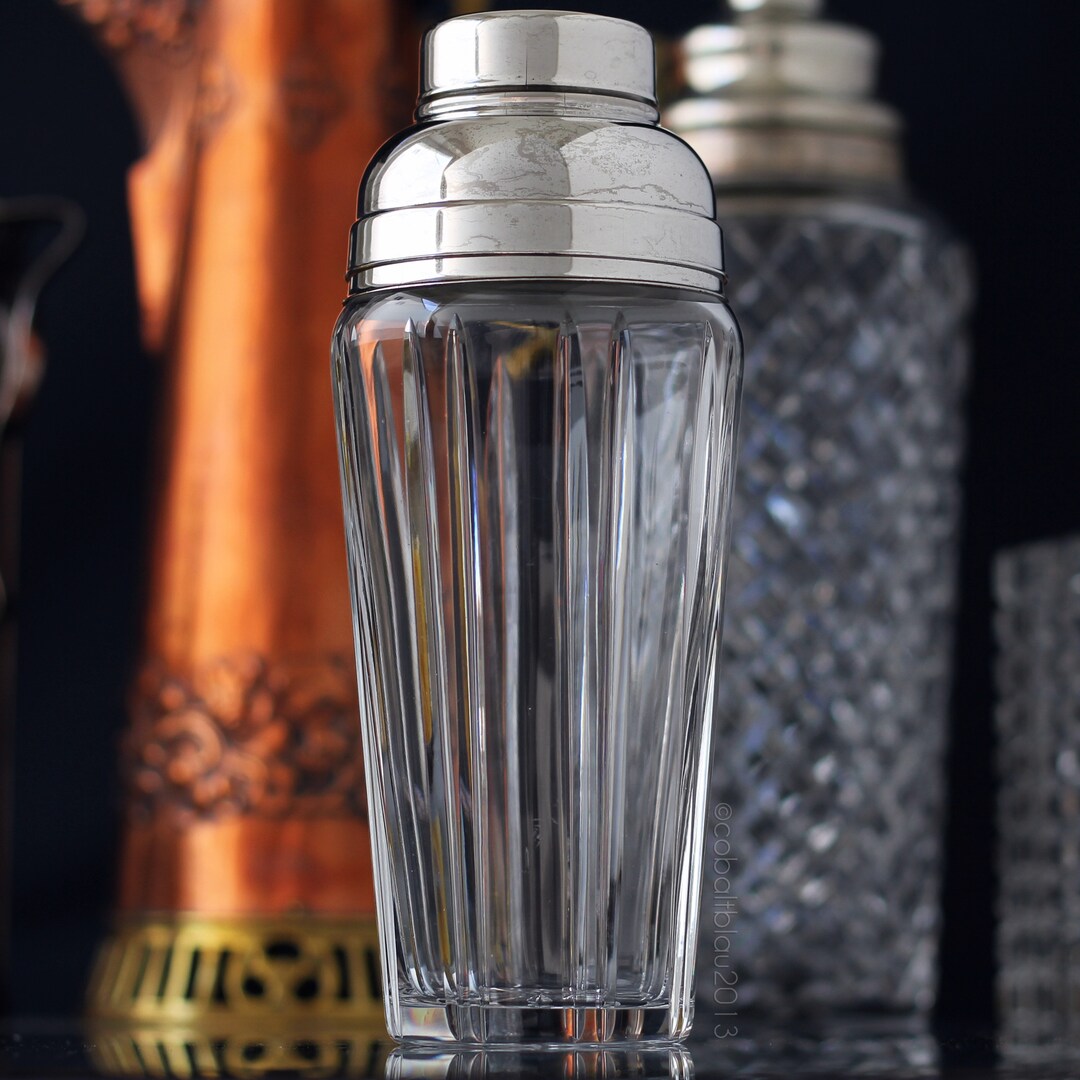 Cocktail Shaker, Crystal Glass, Vintage Glass Cocktail Shaker Martini