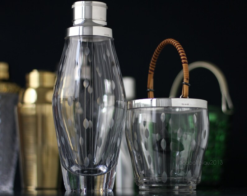 Cocktail Shaker Set Sterling Silver Cut Crystal Glass & Etsy