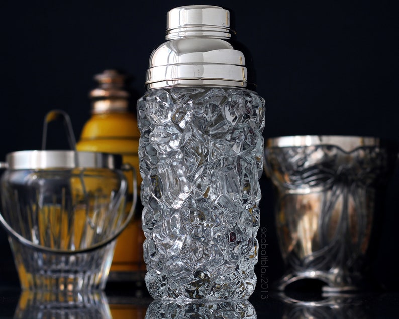 Cocktail Shaker Ice Glass Crystal Mid Century Vintage Etsy
