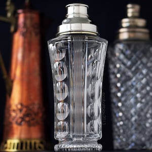 Cocktail Shaker, Cut Crystal Glass, Silver Plated, Vintage, Antique