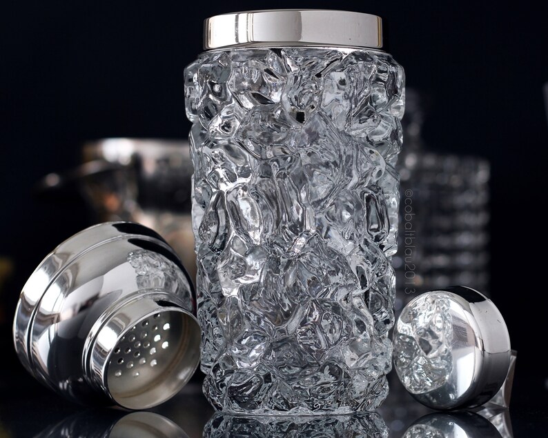 Cocktail Shaker Ice Glass Crystal Mid Century Vintage Etsy