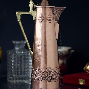Caraffa da vino antica in stile Art Nouveau, brocca da vino / rame, ottone, marchio di garanzia