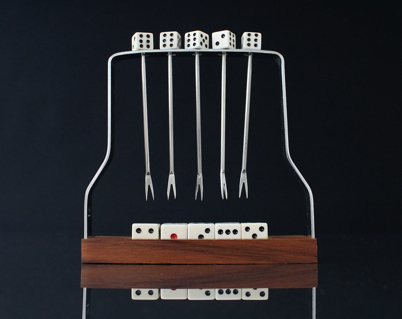 Dice Cocktail Picks Martini Picks With Teak Holder Vintage 50s Etsy