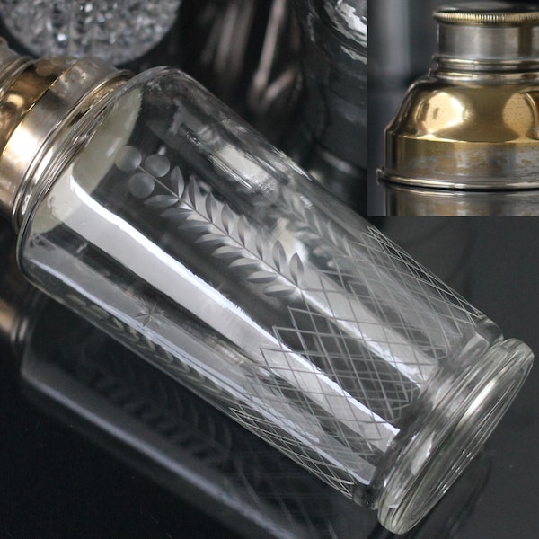 Cocktail Shaker, Antique, Cut Glass, Silver Plated / Collector's Item