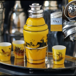 1930s Glass Cocktail Shaker Set, English, Silver Plated, Patented