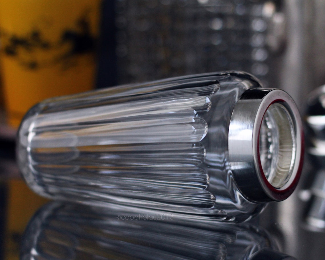 Cocktail Shaker Crystal Glass Silver Plated Vintage 1960s / Etsy