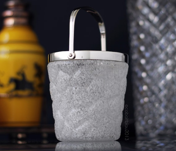 Ice Bucket, Silver Plated, Ice Glass, Vintage, Antique, With 