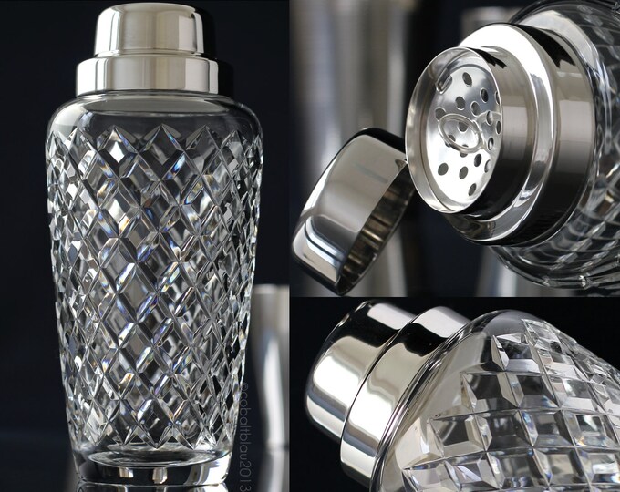 Cocktail Shaker Crystal Glass Silver Plated 1960s Martini Etsy