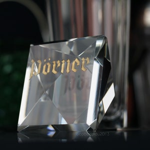 Crystal Advertising Display Paperweight 1950s / Cut Glass Faceted