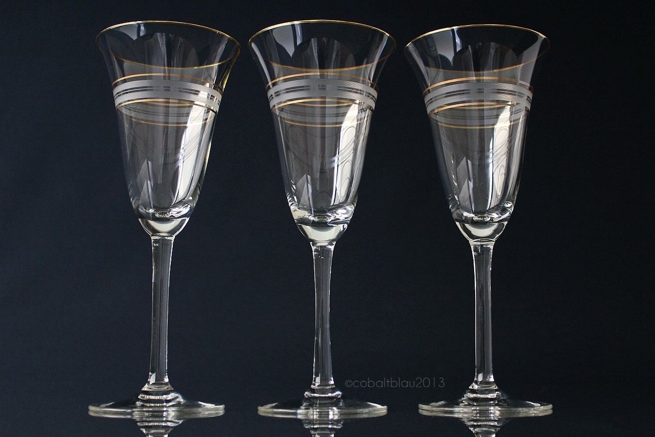 Vintage Champagne Flutes with Gold Rim Trim Set of 3 1950s Etsy