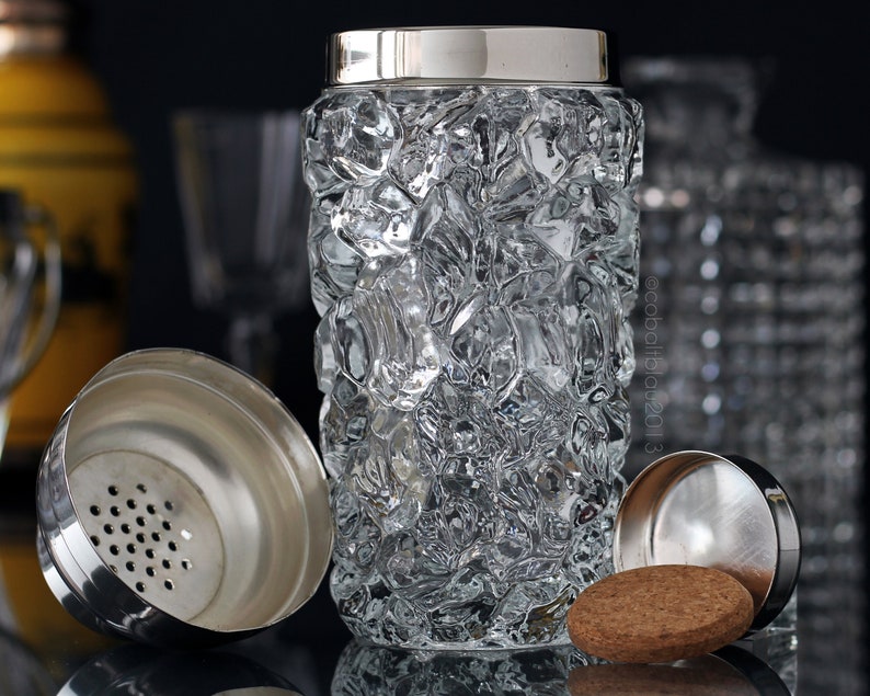 Cocktail Shaker Ice Glass Crystal Mid Century Vintage Etsy