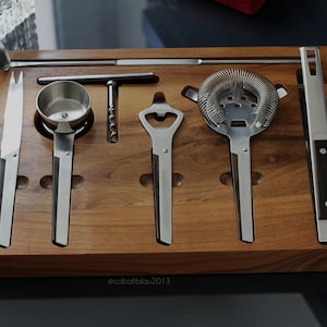 Large Bar Tool Set, Bar Set, Mid Century Bar Tools / Cocktail Strainer, Jigger, Cocktail Stirrer, Ice Tongs, Corkscrew, Bottle Opener