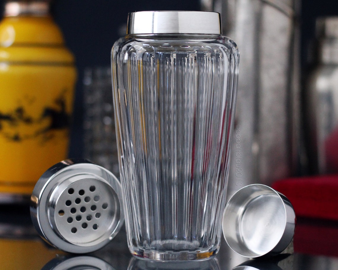 Cocktail Shaker Crystal Glass Silver Plated Vintage 1960s / Etsy