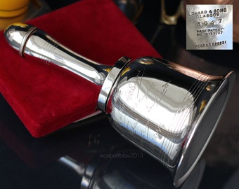 Vtg. 1930s Town Crier Bell Cocktail Shaker by Edward & Sons, Glasgow w/ Engraved Signatures, Silver Plated