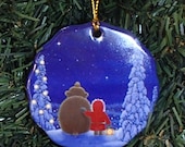 Ceramic Scalloped Edge Ornament - Swedish Gnome Tomte Artwork