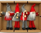 Nordic Scandinavian Santa Elf Gnome Tomte Nisse Box of 4 Ornaments