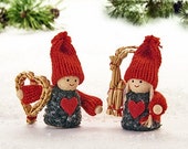 Scandinavian Nordic Decorations Santa Elf Gnome Couple Boy with Straw Heart Girl with Straw Goat
