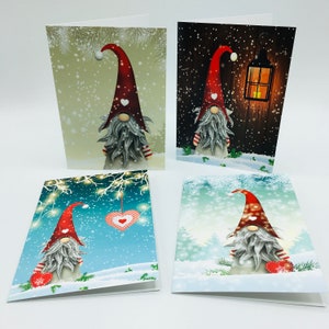 6 Cards & Envelopes #CCN5 Norwegian Christmas Elf Gnome Nisse on Kicksled