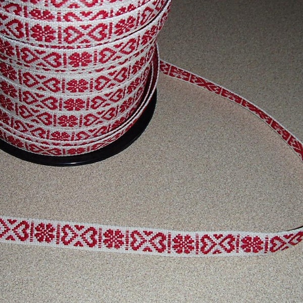 Swedish Cotton Fabric Ribbon Trim - 5 yard piece with Hearts