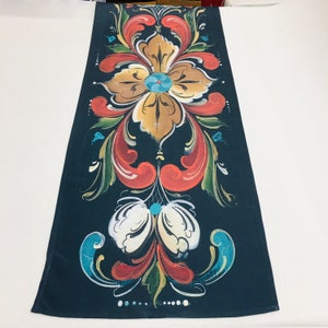 Norwegian Folk Art Rosemaling Printed on Polyester Table Runner 11&quot; x 35&quot; Lise Lorentzen artwork