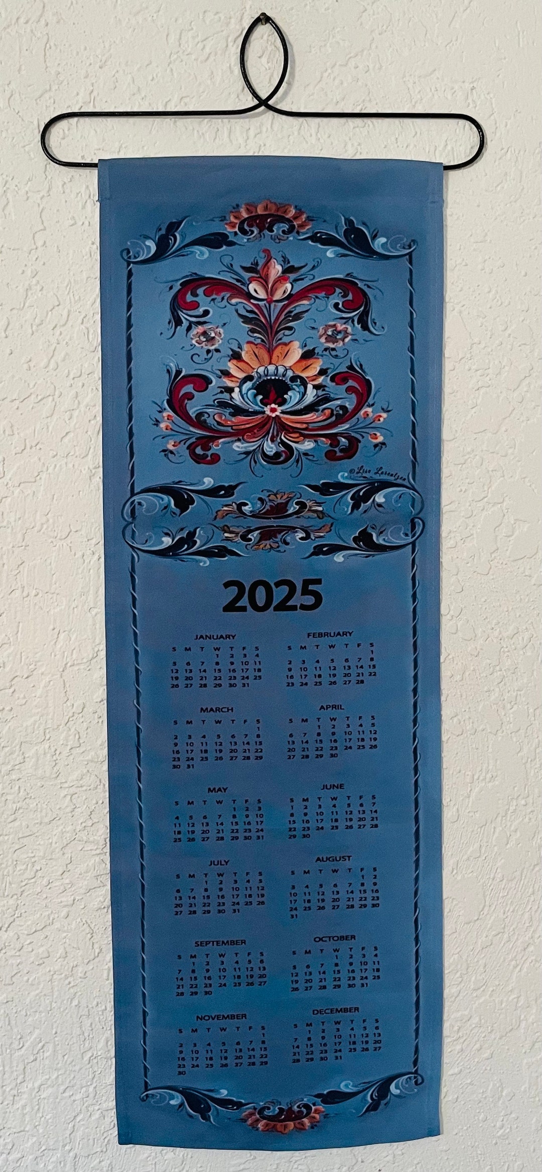 2025 Scandinavian Rosemaling Fabric Polyester Wall Hanging Calendar 25