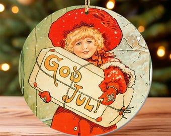 Ceramic 2 3/4" Ornament - Swedish God Jul Girl #076
