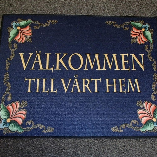 Scandinavian Swedish Valkommen Till Vart Hem Rug Etsy