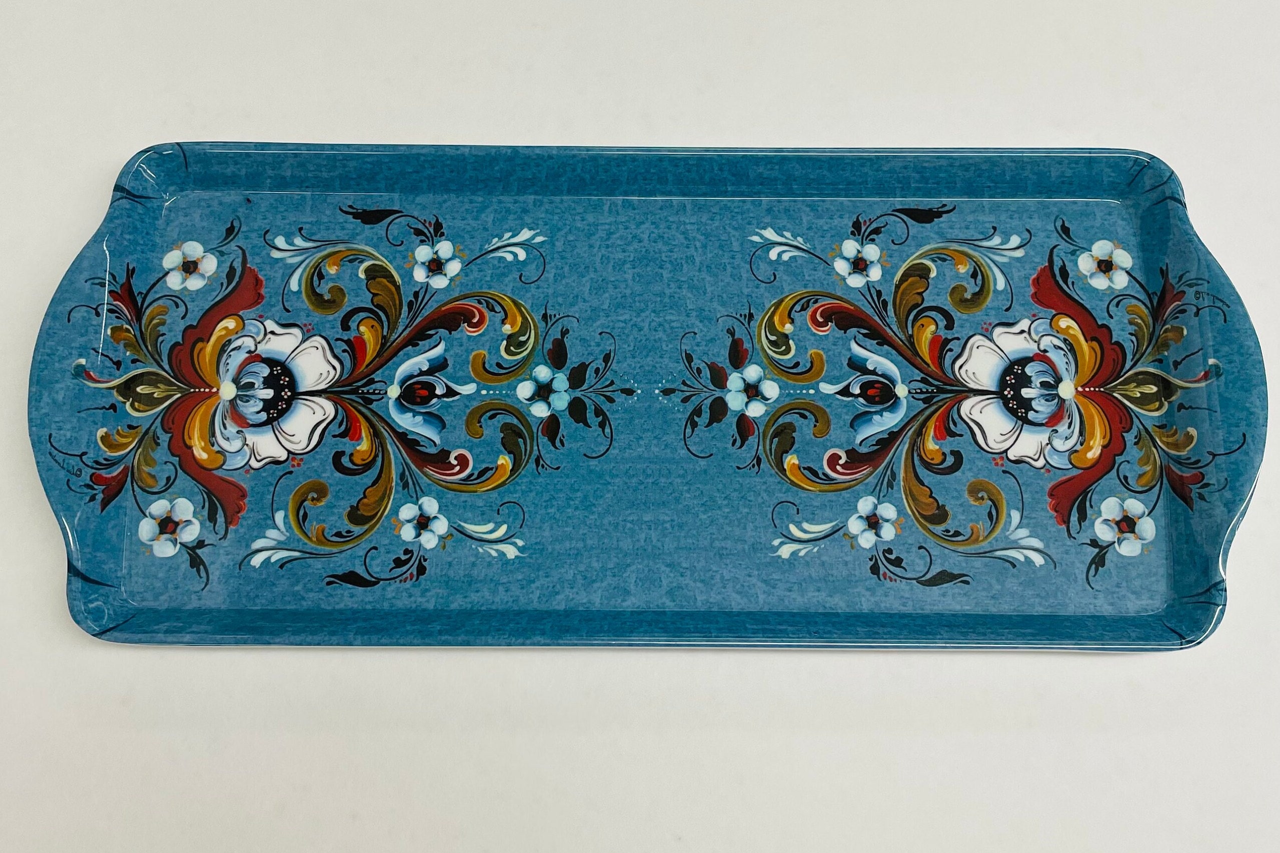 Norwegian Rosemaling art on Melamine Serving Tray for Scandinavian Swedish Almond Cake