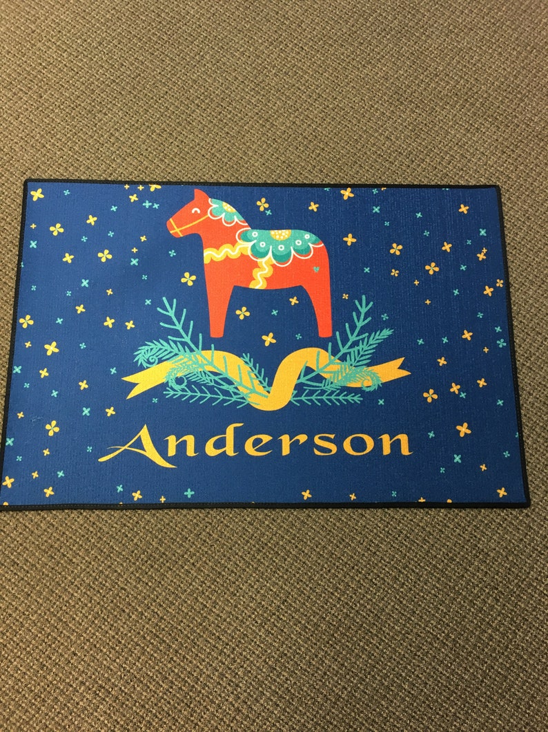 Scandinavian Swedish Dala Horse Rug Door Mat With Custom Etsy