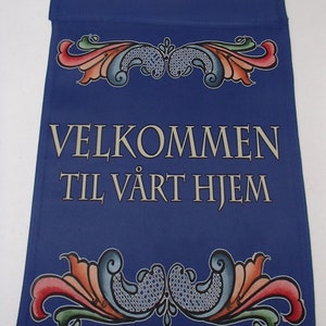 Garden Flag 12&quot; x 17&quot; - Velkommen til vart hem with Norwegian Rosemaling