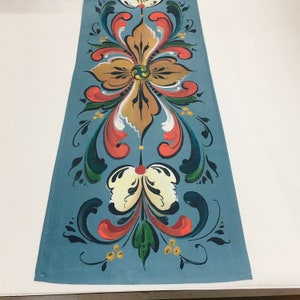 Norwegian Folk Art Rosemaling Printed on Polyester Table Runner 11&quot; x 35&quot; Lise Lorentzen artwork
