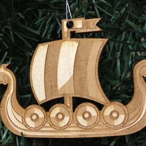 Scandinavian Norwegian Swedish Danish Norse Wooden Baltic Birch Ornament - Viking Ship