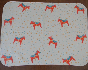 Swedish Dala Horse Fleece Baby Receiving Blanket