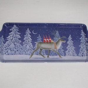 Serving Tray for Scandinavian Nordic Swedish Almond Cake Three Tomtar Gnomes on Reindeer