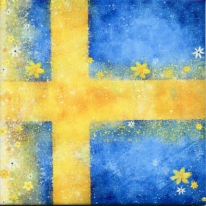 Swedish Sweden Flag with Flowers Ceramic Tile ~ Trivet ~ Hot pad #694-66