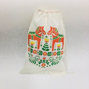 Swedish Dala Horse Fabric Gift Bag - Cotton 8x11 inch  with printed design