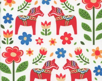 Swedish Ceramic Tile ~ Trivet ~ Hot pad Dala Horses & Flowers 6" brass hanger cork back