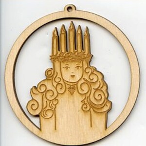 Scandinavian Swedish Baltic Birch Lucia Ornament 3 1/4 inch