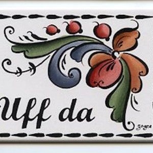 Norwegian Rectangle Magnet Uff da Rosemaling 3 1/2&quot; x 2 1/2&quot;
