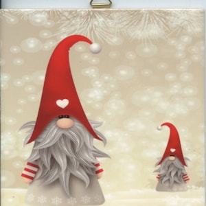 Two Gnomes  in the snow Ceramic Tile ~ Trivet ~ Hot pad