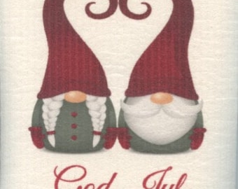 God Jul Heart Gnome Couple Swedish Dish Cloth