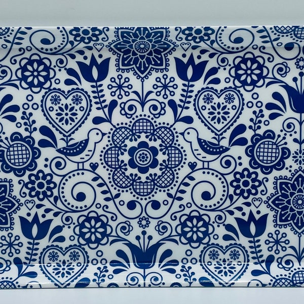 Blue Birds & Flowers Serving Tray for Scandinavian Swedish Almond Cake