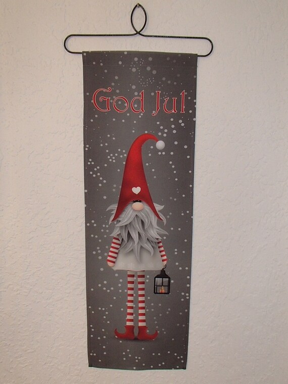 Scandinavian Swedish Norwegian Danish God Jul Gnome Tomte Wall Hanging Dcal803