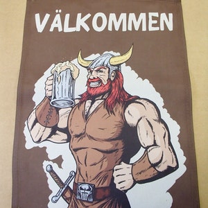 Garden Flag 12&quot; x 17&quot; -  Valkommen or Velkommen Viking with Beer Mug