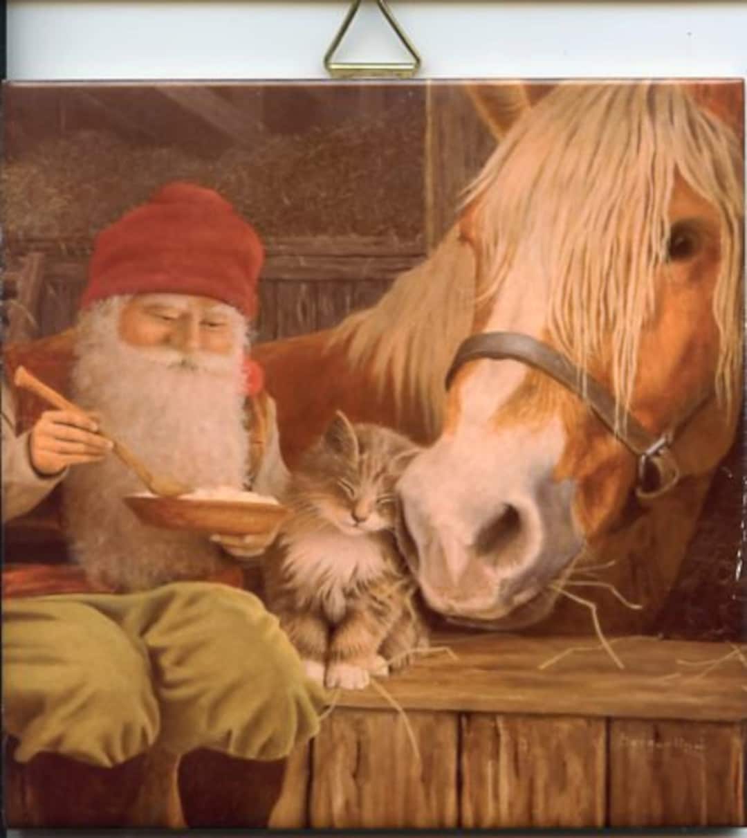 Swedish Tomte Gnome Horse & Kitten Tile ~ Trivet ~ Hot Pad Artwork by ...