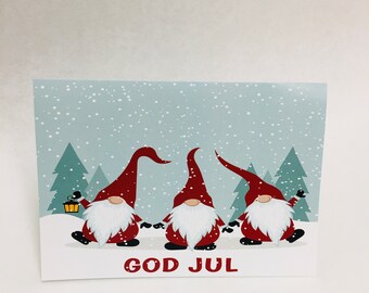 Nordic Scandinavian Gnome Elf Tomte Nisse  God Jul Christmas Cards Box of 12