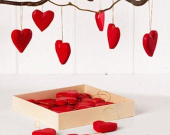 Scandinavian Red Heart 1 1/4" Wooden Ornaments Box of 24