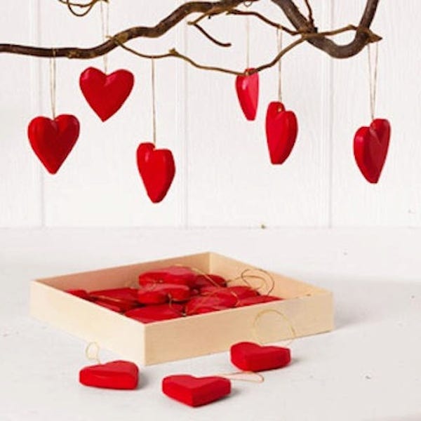 Scandinavian Red Heart 1 1/4" Wooden Ornaments Box of 24