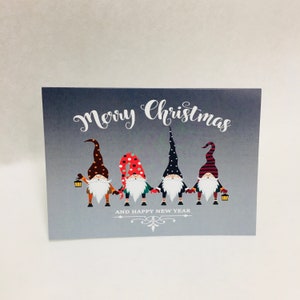 Three Gnomes Merry Christmas Cards Box of 12 - Choose your text