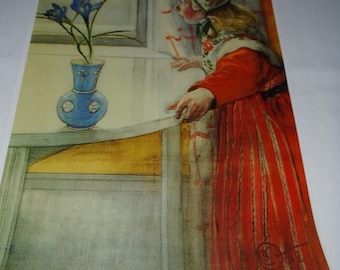Lilianna and the Crocus at Window Print ~ Poster with Artwork by Swedish Artist Carl Larsson 12"x18"